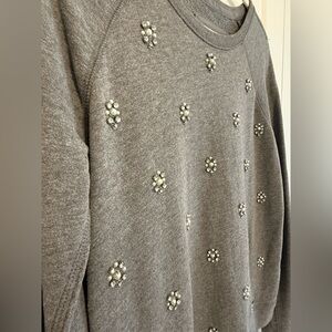 Abercrombie & Fitch Rhinestone + Pearl Embellished Sweatshirt Gray Size Small